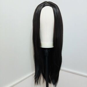 Long Straight Black Synthetic Wig 28 Inch Like Skin Center Part